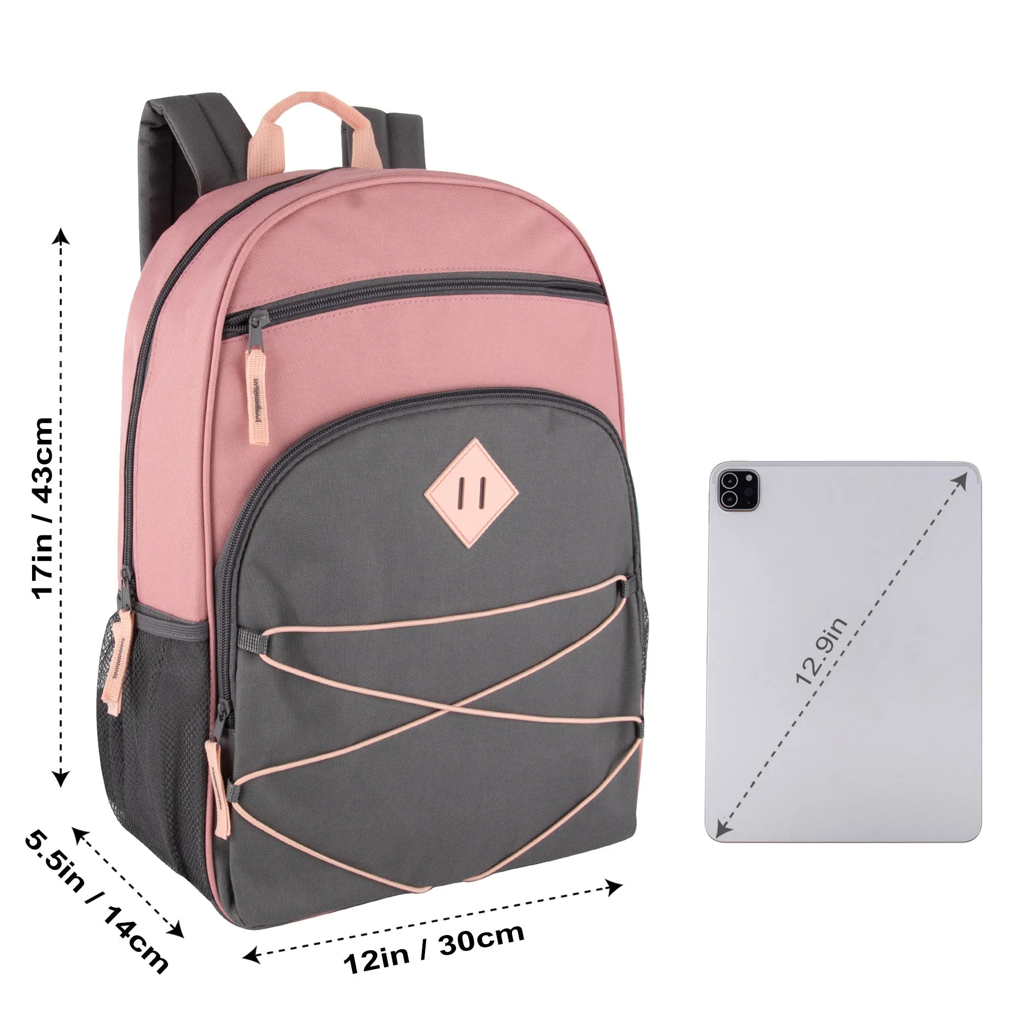 Wholesale 17 Inch Multi Pocket Bungee Backpack - 3 Girl Colors