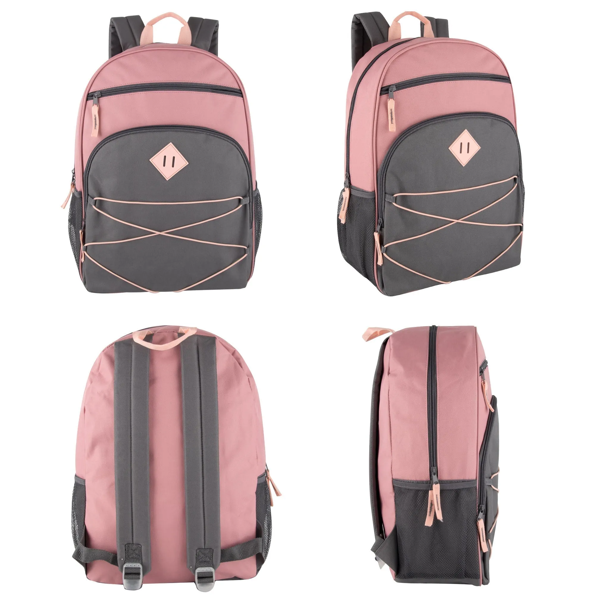 Wholesale 17 Inch Multi Pocket Bungee Backpack - 3 Girl Colors