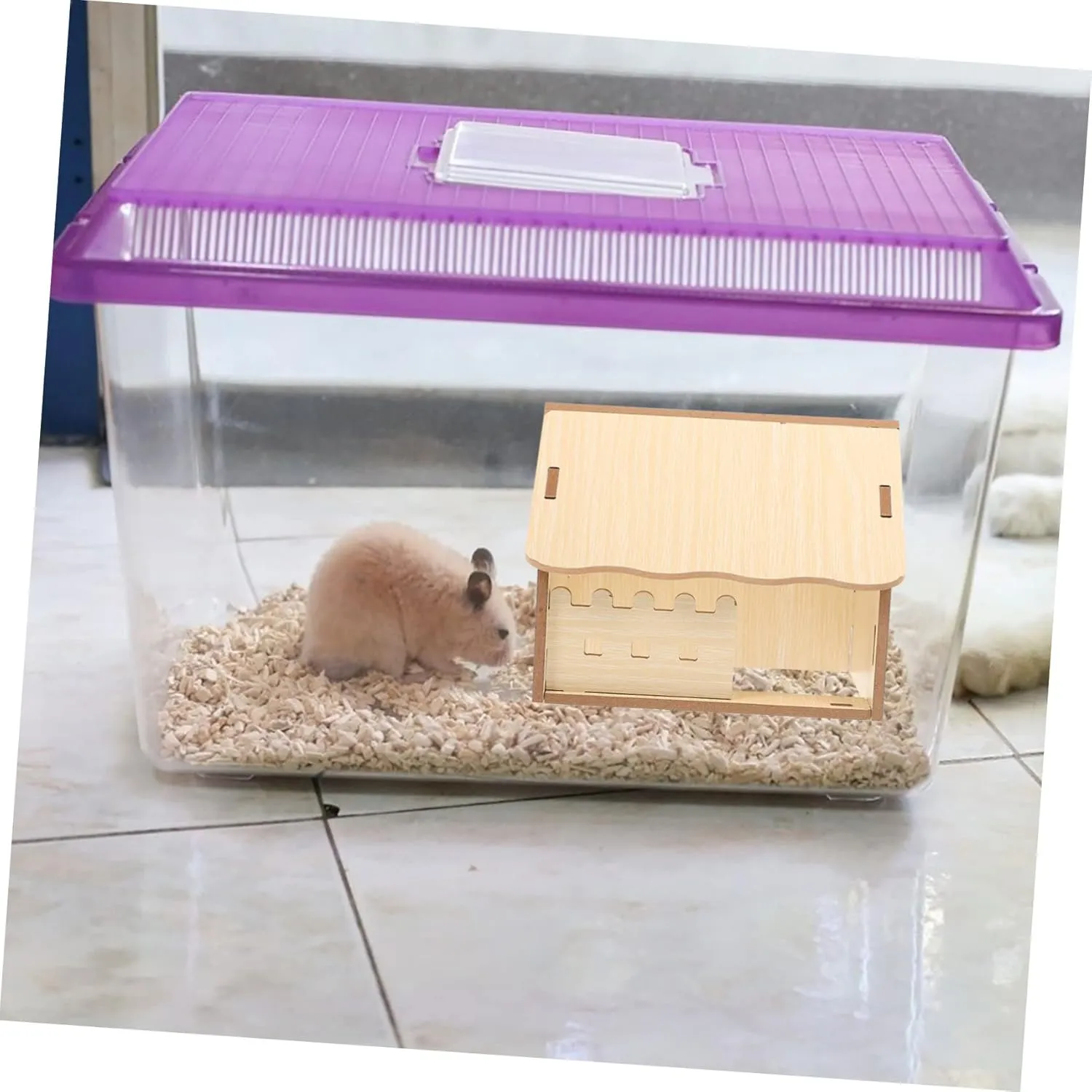 YARNOW Wooden Hamster Hideout Guinea Pig House Assembling One-Bedroom Multi-Chamber Cabin Safe for Pet