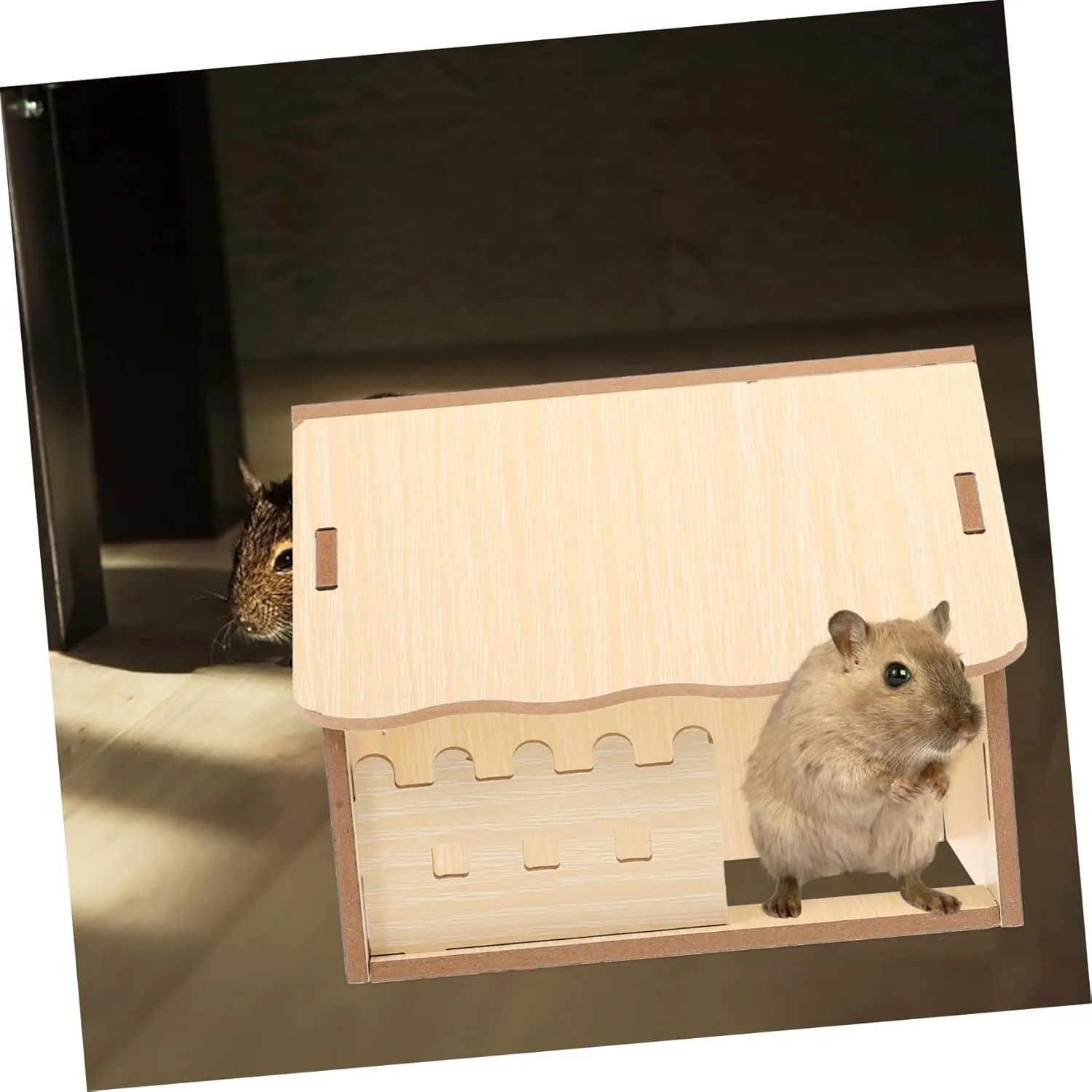 YARNOW Wooden Hamster Hideout Guinea Pig House Assembling One-Bedroom Multi-Chamber Cabin Safe for Pet
