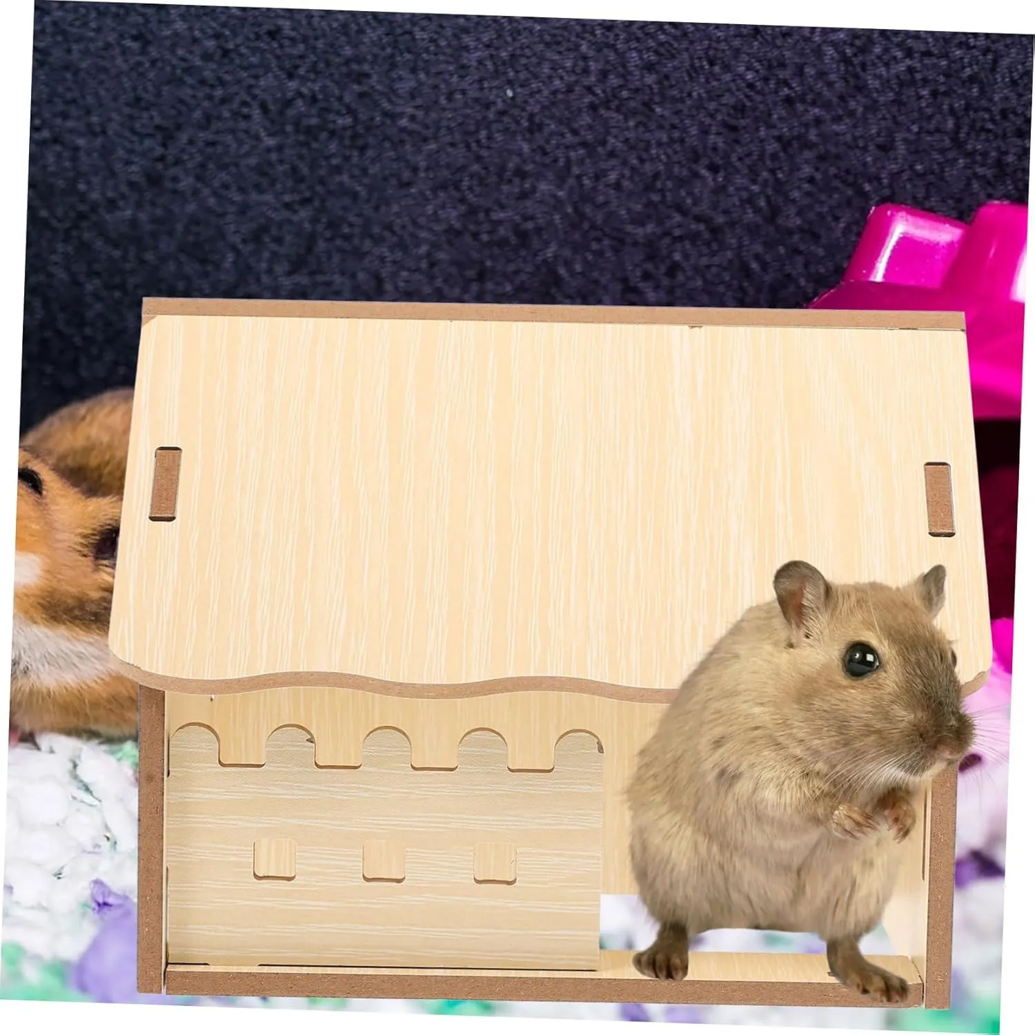 YARNOW Wooden Hamster Hideout Guinea Pig House Assembling One-Bedroom Multi-Chamber Cabin Safe for Pet