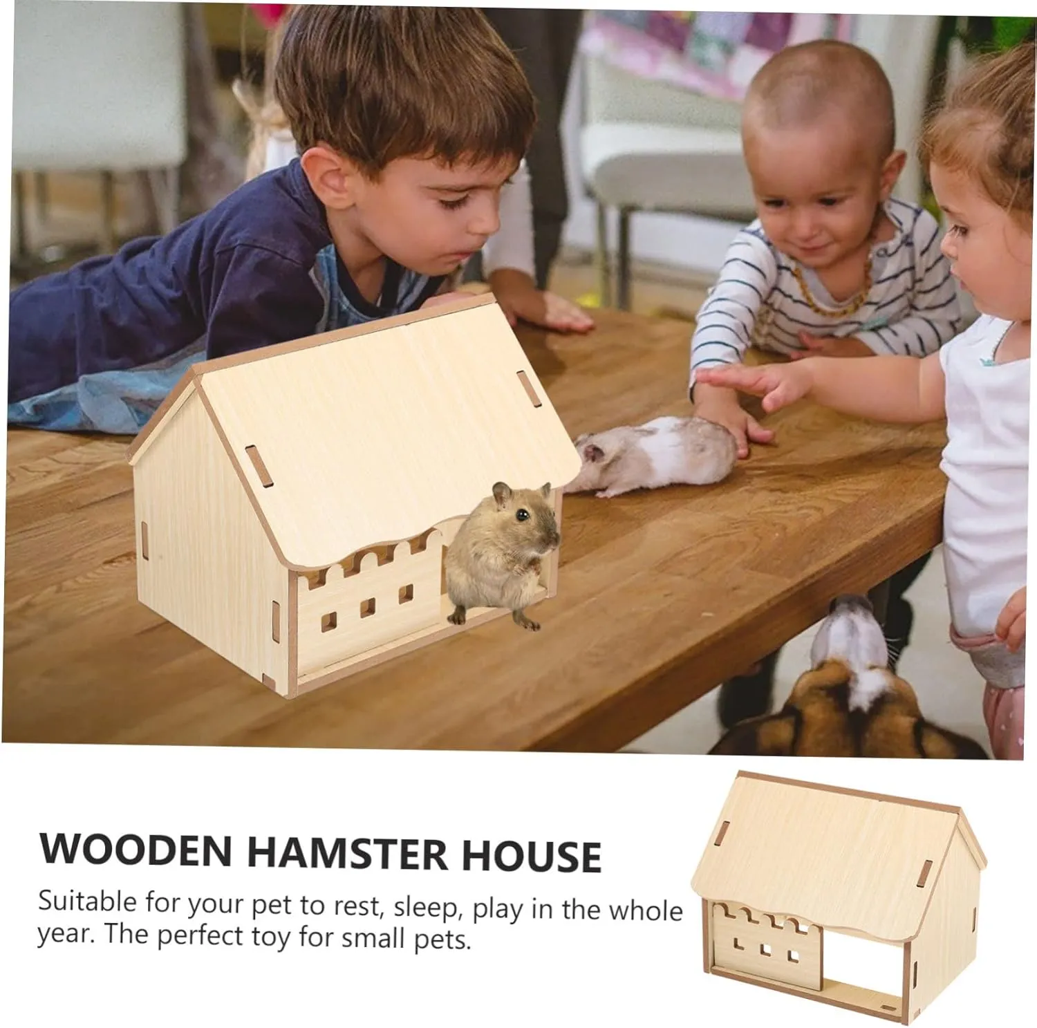 YARNOW Wooden Hamster Hideout Guinea Pig House Assembling One-Bedroom Multi-Chamber Cabin Safe for Pet