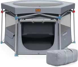 Zora Portable Pet Playpen, Foldable Dog Playpens for Indoor and Outdoor Exercise, Pop Up Pet Fence with Carrying Case for Dogs/Puppies, Dove Gray, 49" x 49" x 28"