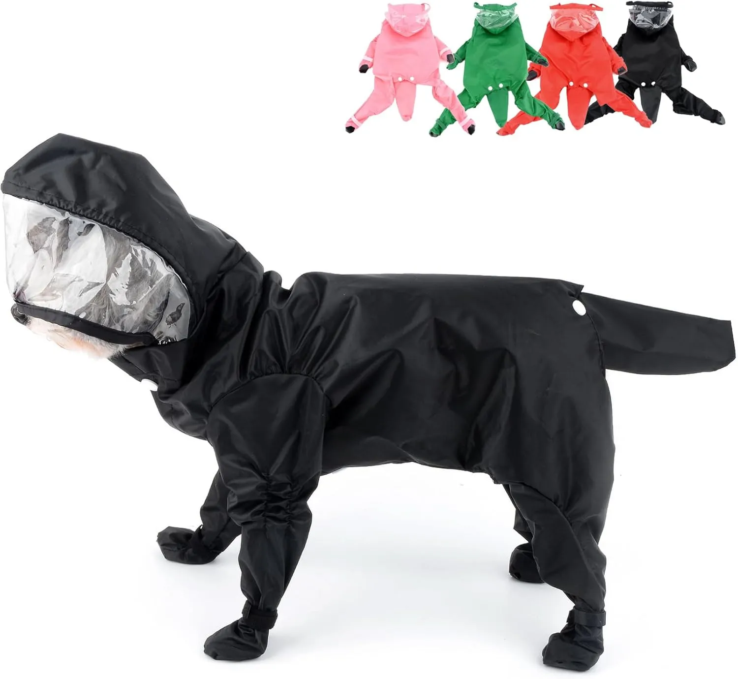 Zunea Waterproof Dog Raincoat with Hood for Small Dogs Rain Poncho Jumpsuit with Rain Boots Puppy Hooded Slicker Rainwear Four-Legged Pet Rain Jacket for Walking Black S