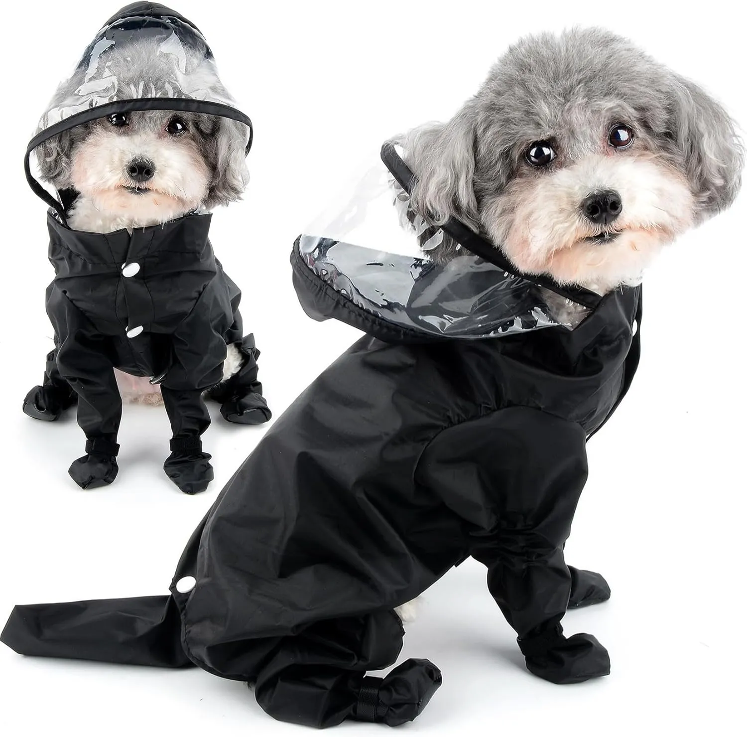 Zunea Waterproof Dog Raincoat with Hood for Small Dogs Rain Poncho Jumpsuit with Rain Boots Puppy Hooded Slicker Rainwear Four-Legged Pet Rain Jacket for Walking Black S