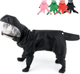 Zunea Waterproof Dog Raincoat with Hood for Small Dogs Rain Poncho Jumpsuit with Rain Boots Puppy Hooded Slicker Rainwear Four-Legged Pet Rain Jacket for Walking Black S