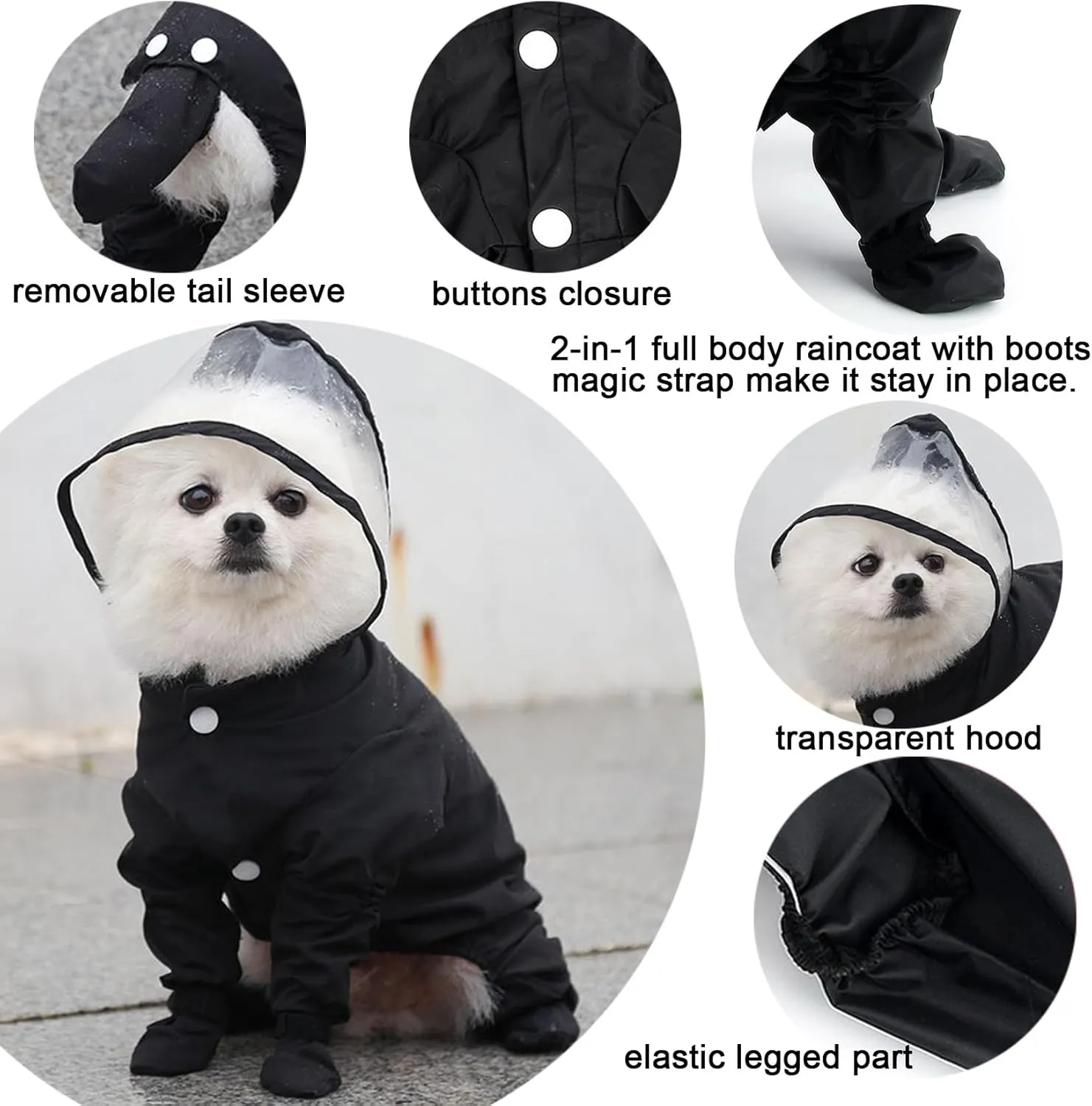 Zunea Waterproof Dog Raincoat with Hood for Small Dogs Rain Poncho Jumpsuit with Rain Boots Puppy Hooded Slicker Rainwear Four-Legged Pet Rain Jacket for Walking Black S