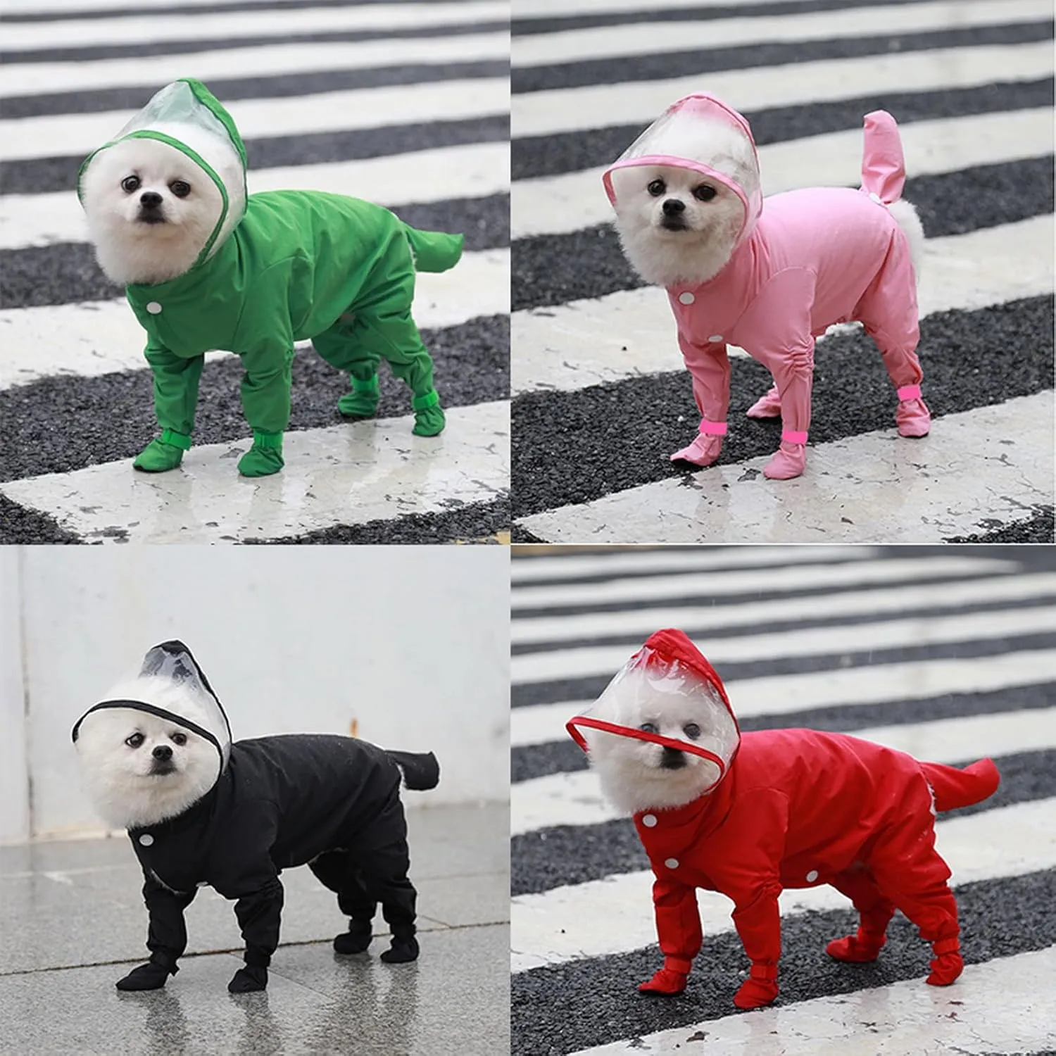 Zunea Waterproof Dog Raincoat with Hood for Small Dogs Rain Poncho Jumpsuit with Rain Boots Puppy Hooded Slicker Rainwear Four-Legged Pet Rain Jacket for Walking Red S