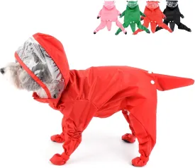 Zunea Waterproof Dog Raincoat with Hood for Small Dogs Rain Poncho Jumpsuit with Rain Boots Puppy Hooded Slicker Rainwear Four-Legged Pet Rain Jacket for Walking Red S