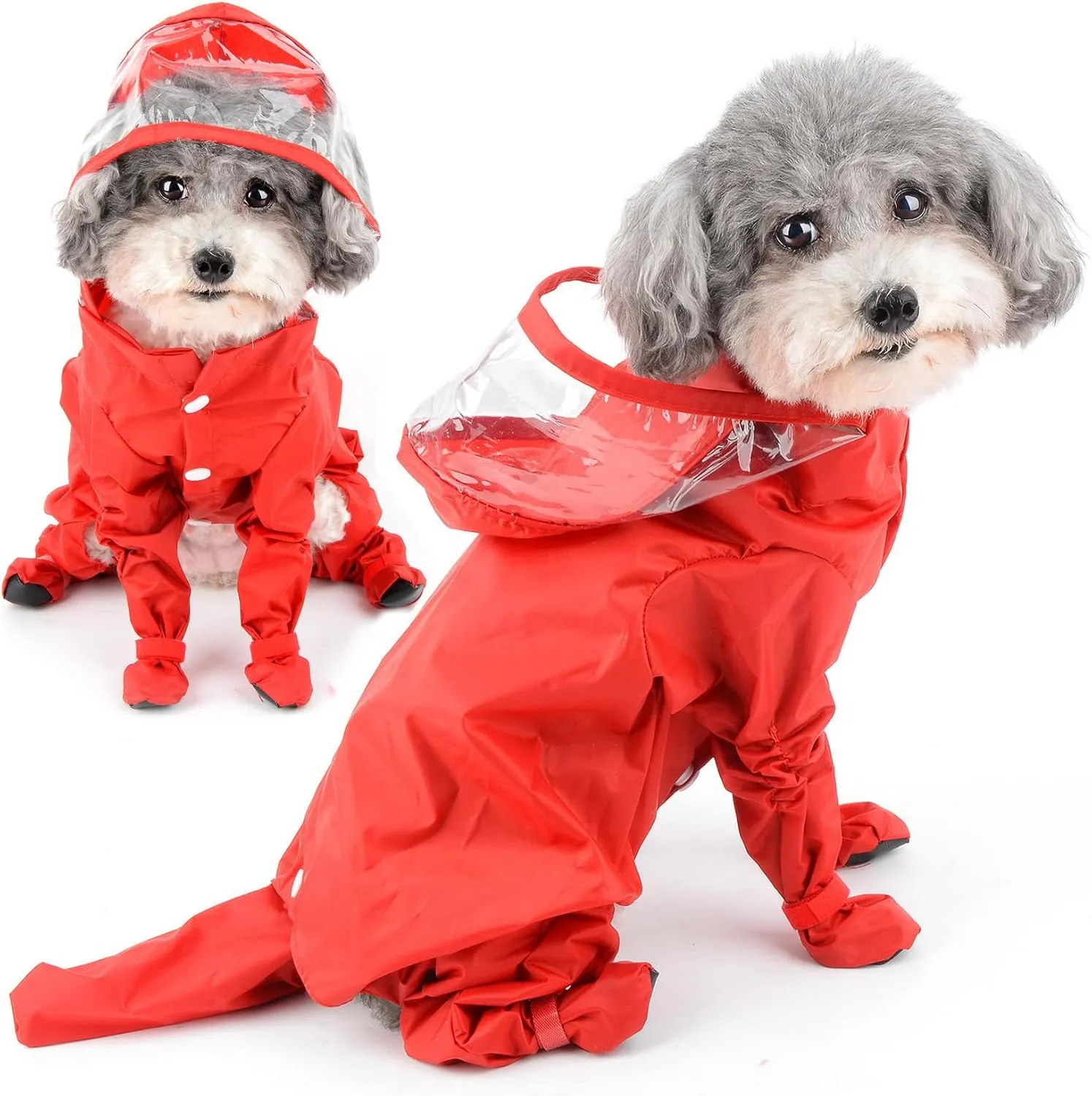 Zunea Waterproof Dog Raincoat with Hood for Small Dogs Rain Poncho Jumpsuit with Rain Boots Puppy Hooded Slicker Rainwear Four-Legged Pet Rain Jacket for Walking Red S